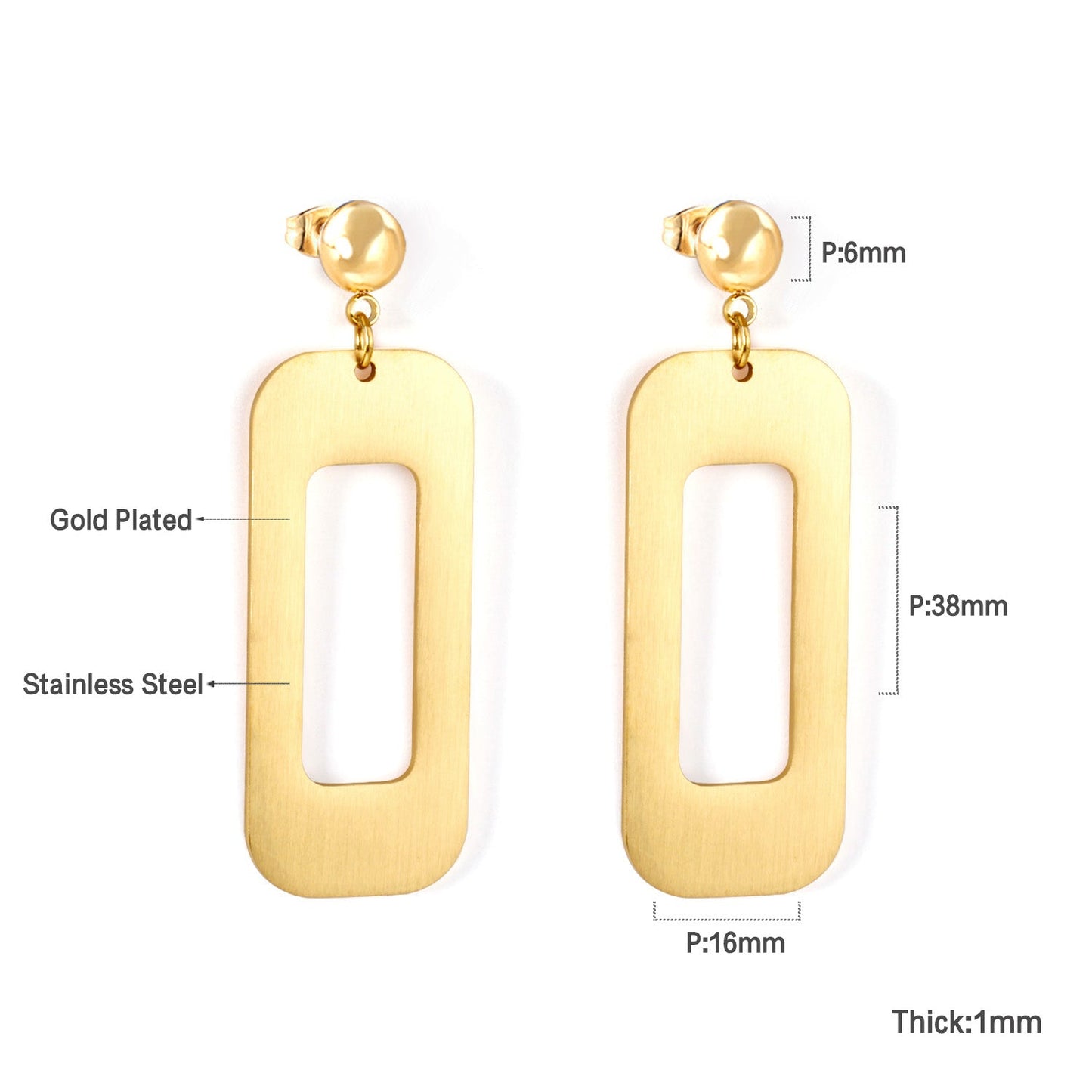 Half Bead Glossy & Brushed Long Cutout Earrings Goldtone asonjewelry