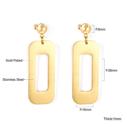 Half Bead Glossy & Brushed Long Cutout Earrings Goldtone asonjewelry