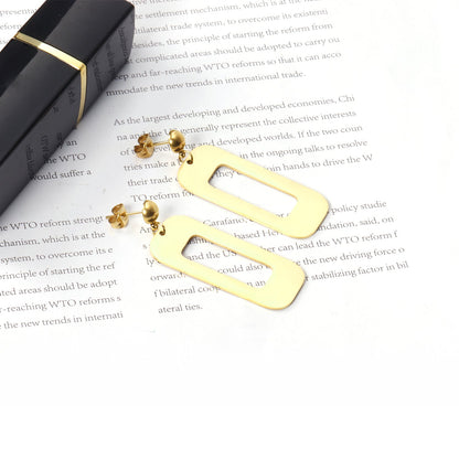 Half Bead Glossy & Brushed Long Cutout Earrings Goldtone asonjewelry