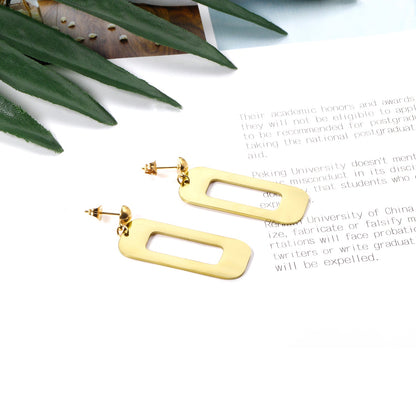 Half Bead Glossy & Brushed Long Cutout Earrings Goldtone asonjewelry