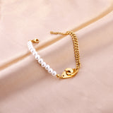 Handcuffs Accessories Bracelet with White Pearls 28cm Golden