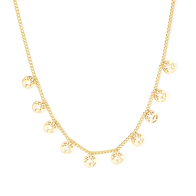 0.4 Side chain 40+5cm Necklace with 10 5mm round trees in polished finish