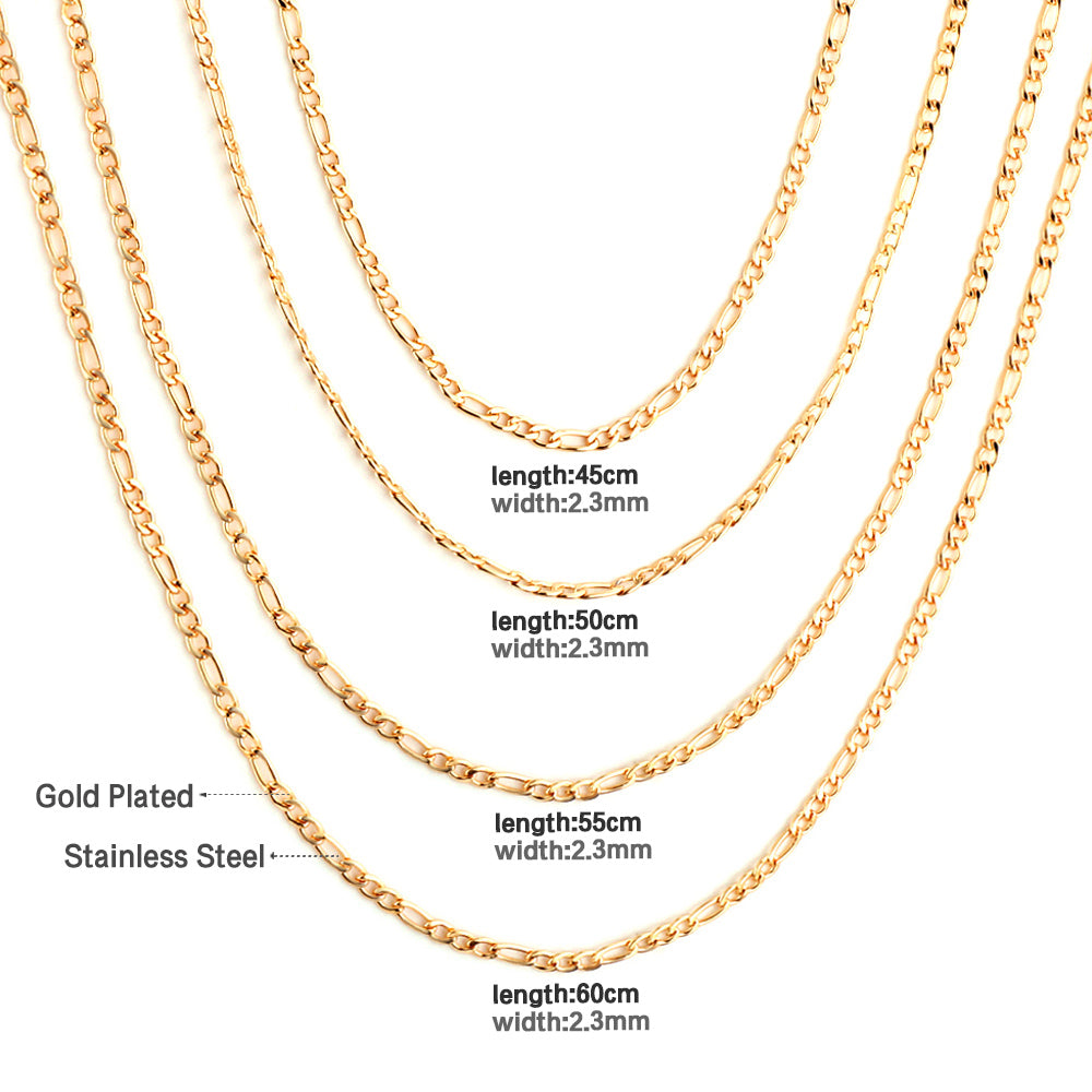 ASON 10pcs/bulk long necklace collar 0.6 wire 2.3mm*45cm 3;1nk matching chain steel color & gold stainless steel necklace wholesale asonjewelry