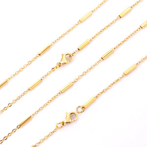 ASON 10pcs/bulk long necklace collar 0.4mm*45cm flat cross with steel tube matching chain steel color & gold stainless steel necklace wholesale