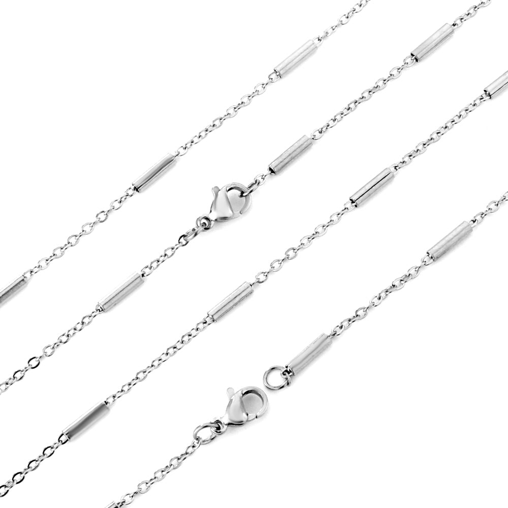 ASON 10pcs/bulk long necklace collar 0.4mm*45cm flat cross with steel tube matching chain steel color & gold stainless steel necklace wholesale asonjewelry