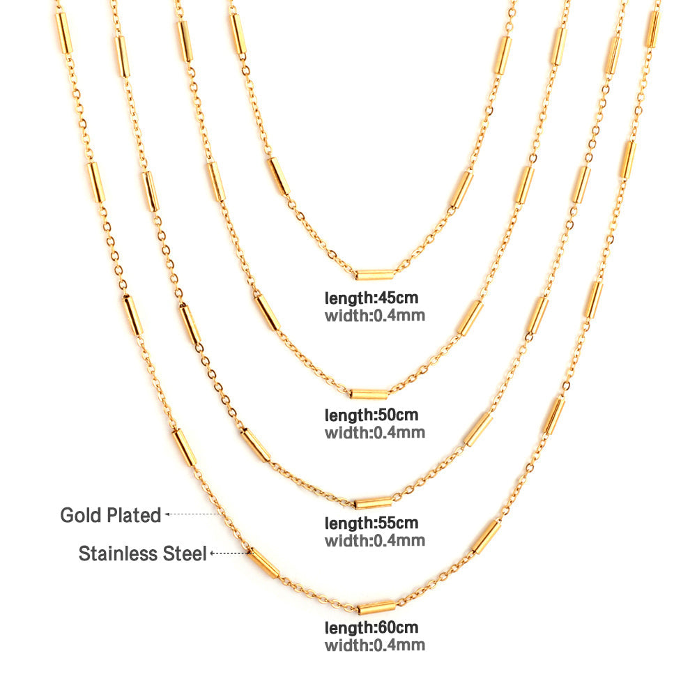 ASON 10pcs/bulk long necklace collar 0.4mm*45cm flat cross with steel tube matching chain steel color & gold stainless steel necklace wholesale asonjewelry