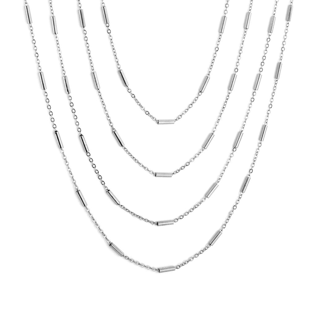 ASON 10pcs/bulk long necklace collar 0.4mm*45cm flat cross with steel tube matching chain steel color & gold stainless steel necklace wholesale asonjewelry