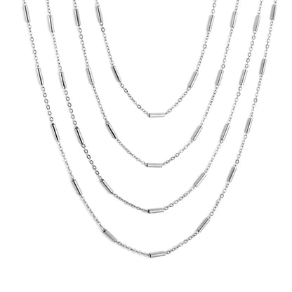 ASON 10pcs/bulk long necklace collar 0.4mm*45cm flat cross with steel tube matching chain steel color & gold stainless steel necklace wholesale asonjewelry