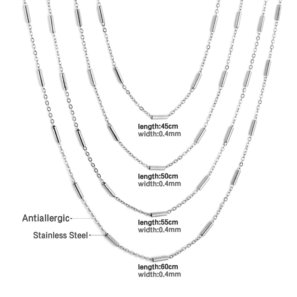 ASON 10pcs/bulk long necklace collar 0.4mm*45cm flat cross with steel tube matching chain steel color & gold stainless steel necklace wholesale asonjewelry