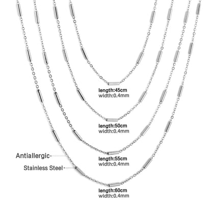 ASON 10pcs/bulk long necklace collar 0.4mm*45cm flat cross with steel tube matching chain steel color & gold stainless steel necklace wholesale asonjewelry