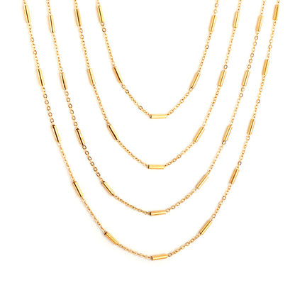 ASON 10pcs/bulk long necklace collar 0.4mm*45cm flat cross with steel tube matching chain steel color & gold stainless steel necklace wholesale asonjewelry