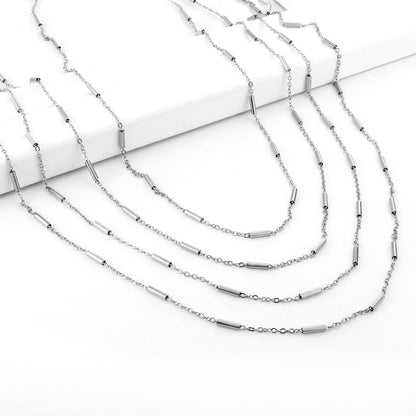 ASON 10pcs/bulk long necklace collar 0.4mm*45cm flat cross with steel tube matching chain steel color & gold stainless steel necklace wholesale asonjewelry