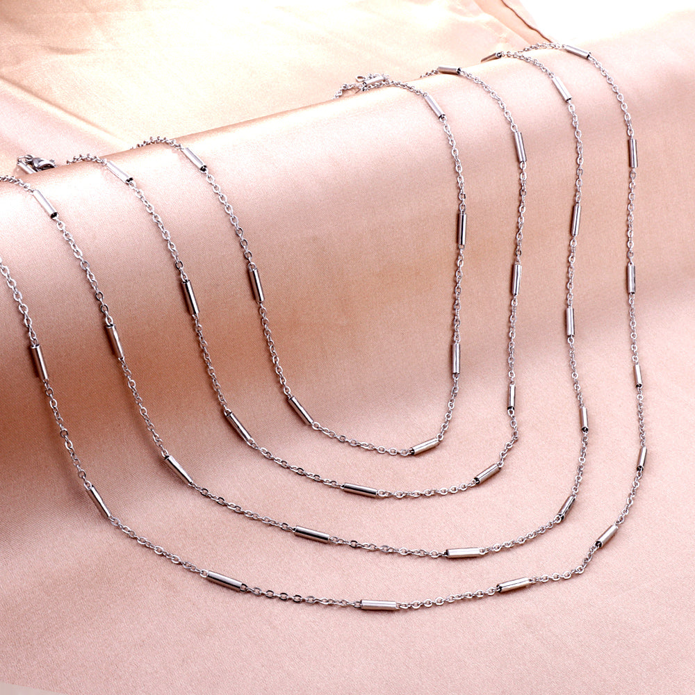 ASON 10pcs/bulk long necklace collar 0.4mm*45cm flat cross with steel tube matching chain steel color & gold stainless steel necklace wholesale asonjewelry