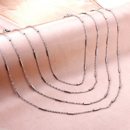 ASON 10pcs/bulk long necklace collar 0.4mm*45cm flat cross with steel tube matching chain steel color & gold stainless steel necklace wholesale asonjewelry