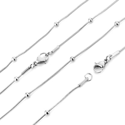 ASON 10pcs/bulk long necklace collar 0.9mm*45cm round snake with 3.0mm beads with chain Steel Color & Gold Color Stainless Steel Necklace Wholesale asonjewelry