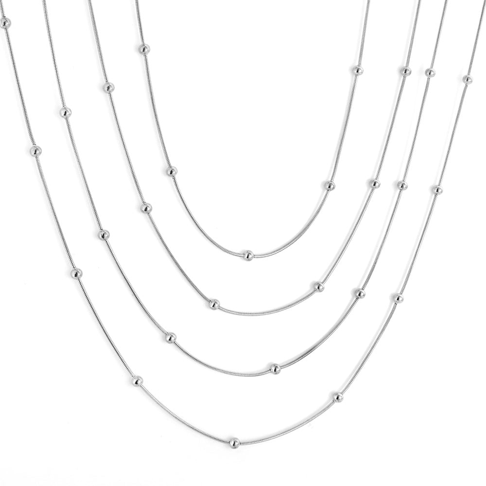 ASON 10pcs/bulk long necklace collar 0.9mm*45cm round snake with 3.0mm beads with chain Steel Color & Gold Color Stainless Steel Necklace Wholesale asonjewelry