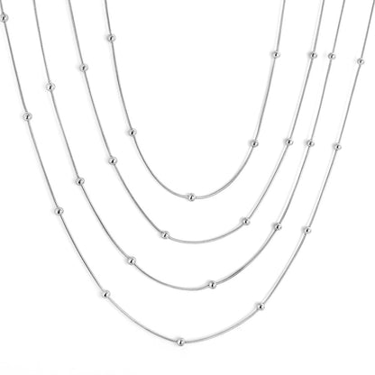 ASON 10pcs/bulk long necklace collar 0.9mm*45cm round snake with 3.0mm beads with chain Steel Color & Gold Color Stainless Steel Necklace Wholesale asonjewelry