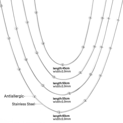 ASON 10pcs/bulk long necklace collar 0.9mm*45cm round snake with 3.0mm beads with chain Steel Color & Gold Color Stainless Steel Necklace Wholesale asonjewelry