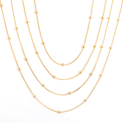 ASON 10pcs/bulk long necklace collar 0.9mm*45cm round snake with 3.0mm beads with chain Steel Color & Gold Color Stainless Steel Necklace Wholesale asonjewelry
