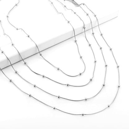 ASON 10pcs/bulk long necklace collar 0.9mm*45cm round snake with 3.0mm beads with chain Steel Color & Gold Color Stainless Steel Necklace Wholesale asonjewelry