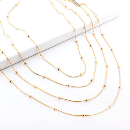 ASON 10pcs/bulk long necklace collar 0.9mm*45cm round snake with 3.0mm beads with chain Steel Color & Gold Color Stainless Steel Necklace Wholesale asonjewelry