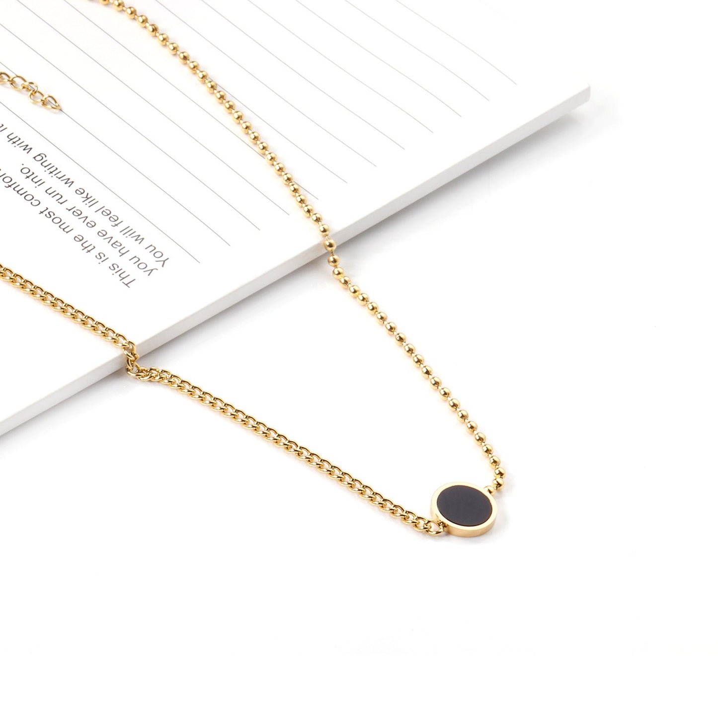 Black Shell Round Cake Pendant Necklace 45+5cm asonjewelry