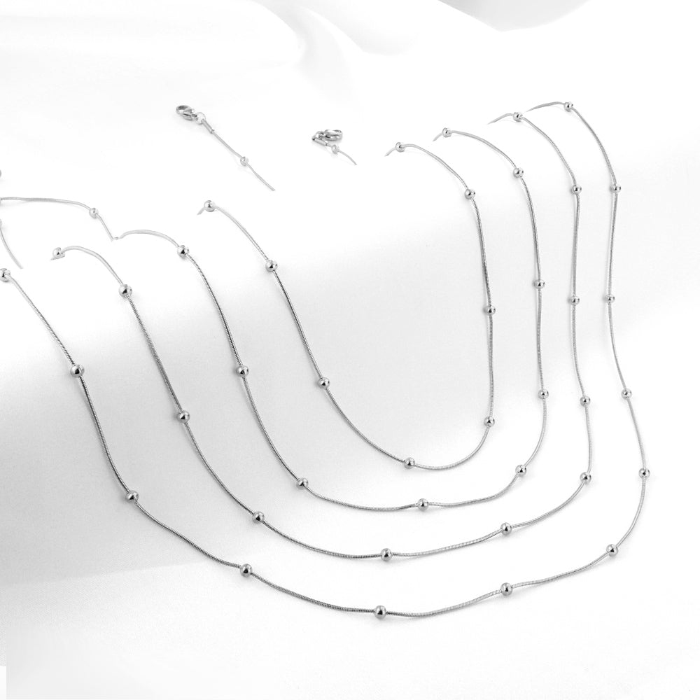 ASON 10pcs/bulk long necklace collar 0.9mm*45cm round snake with 3.0mm beads with chain Steel Color & Gold Color Stainless Steel Necklace Wholesale asonjewelry