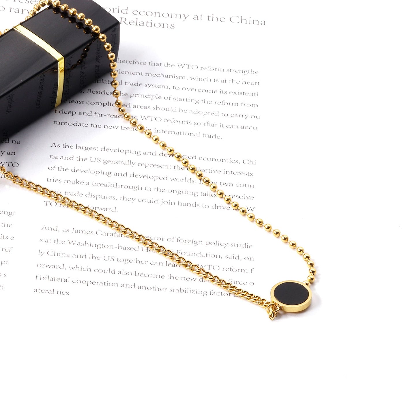 Black Shell Round Cake Pendant Necklace 45+5cm asonjewelry