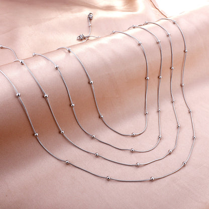 ASON 10pcs/bulk long necklace collar 0.9mm*45cm round snake with 3.0mm beads with chain Steel Color & Gold Color Stainless Steel Necklace Wholesale asonjewelry