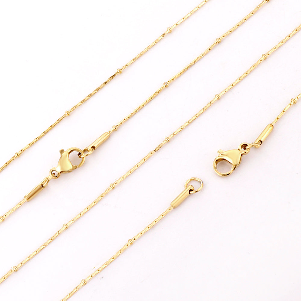 ASON 10pcs/bulk long necklace collar 0.8mm*45cm pendant square clip 2.0 beads matching chain steel color & gold color stainless steel necklace wholesale asonjewelry