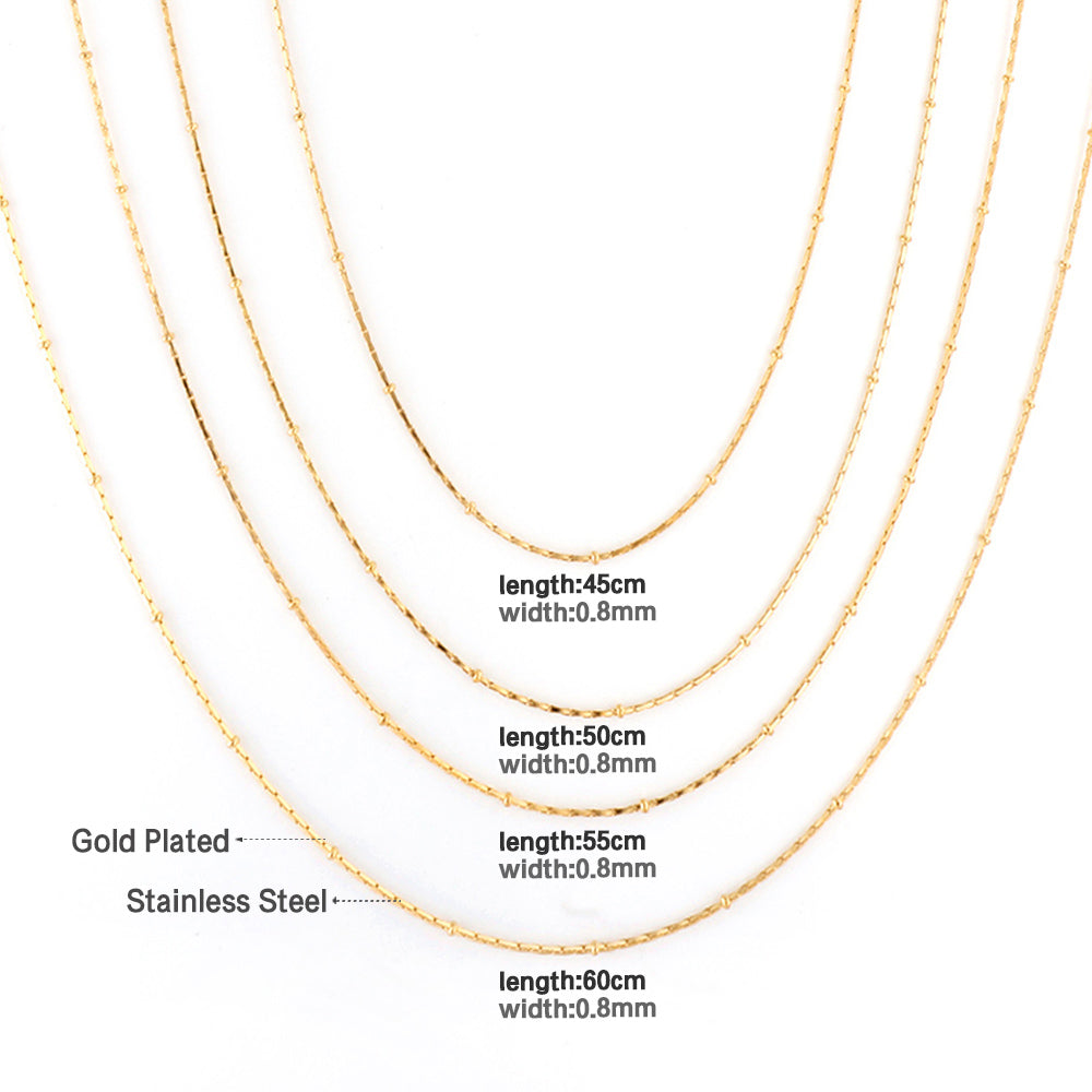 ASON 10pcs/bulk long necklace collar 0.8mm*45cm pendant square clip 2.0 beads matching chain steel color & gold color stainless steel necklace wholesale asonjewelry