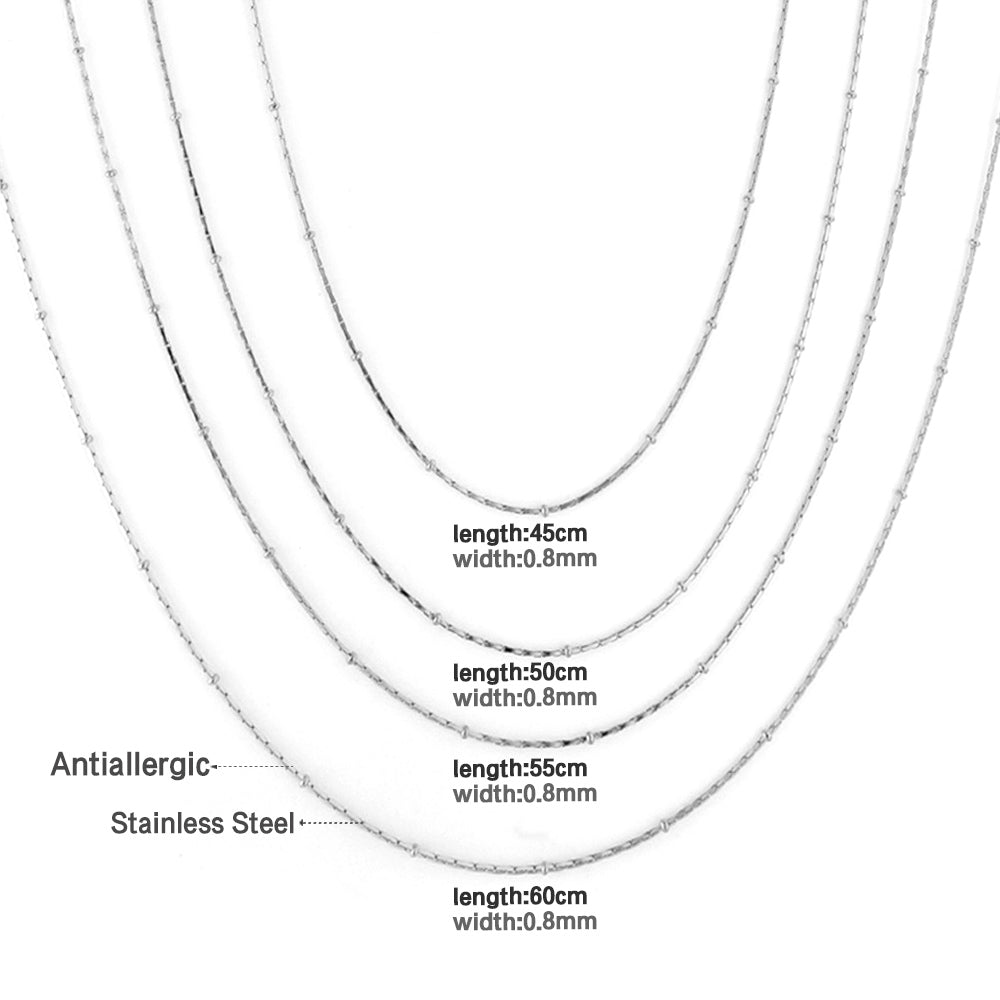 ASON 10pcs/bulk long necklace collar 0.8mm*45cm pendant square clip 2.0 beads matching chain steel color & gold color stainless steel necklace wholesale asonjewelry