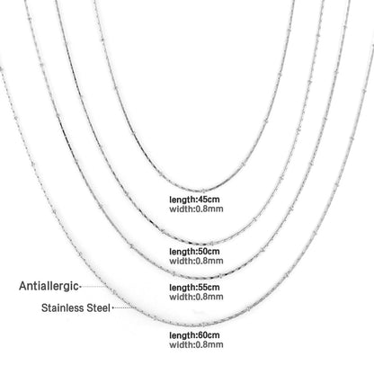ASON 10pcs/bulk long necklace collar 0.8mm*45cm pendant square clip 2.0 beads matching chain steel color & gold color stainless steel necklace wholesale asonjewelry