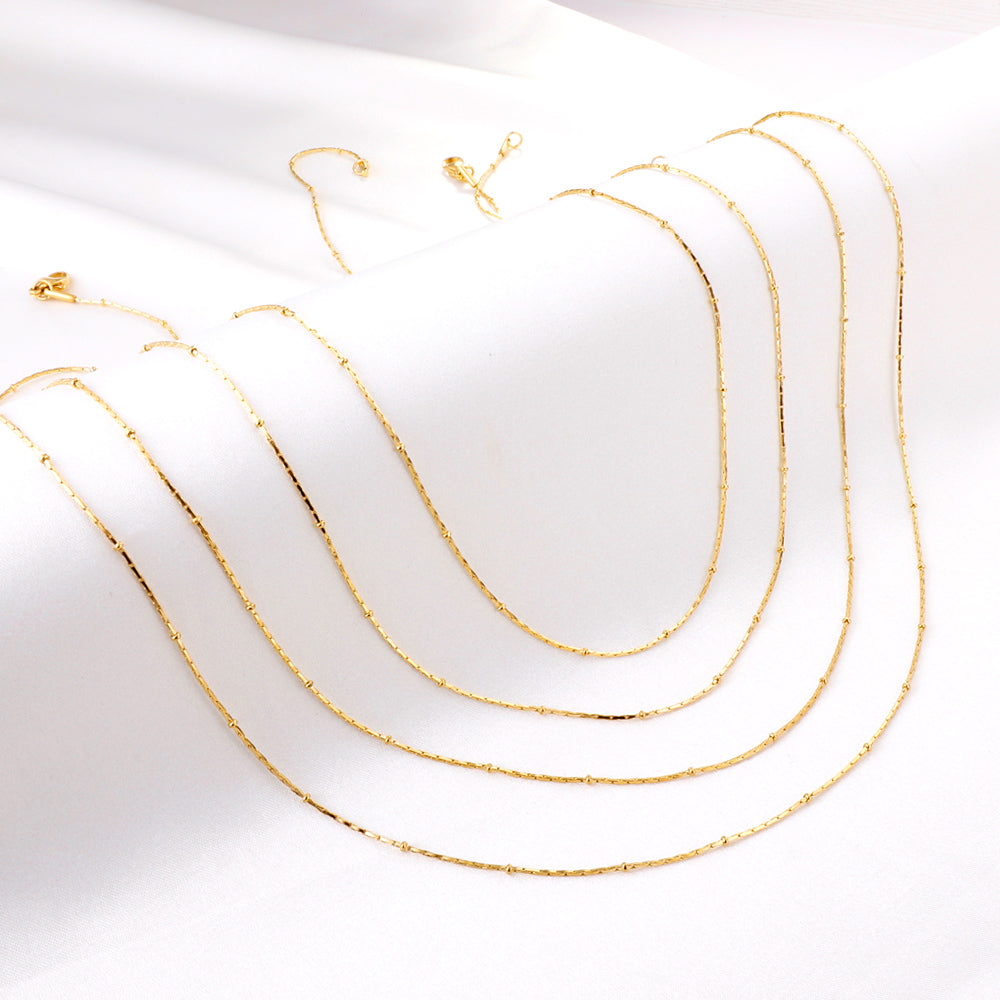 ASON 10pcs/bulk long necklace collar 0.8mm*45cm pendant square clip 2.0 beads matching chain steel color & gold color stainless steel necklace wholesale asonjewelry