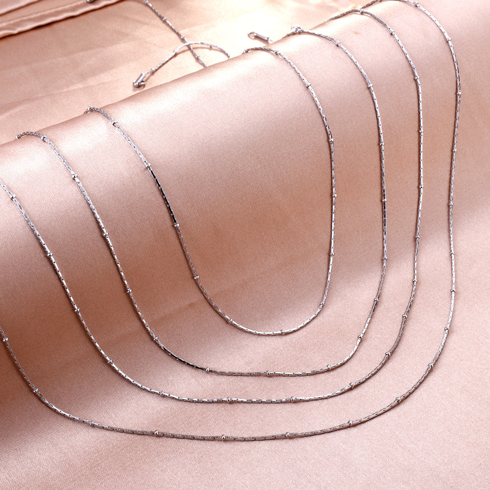 ASON 10pcs/bulk long necklace collar 0.8mm*45cm pendant square clip 2.0 beads matching chain steel color & gold color stainless steel necklace wholesale asonjewelry