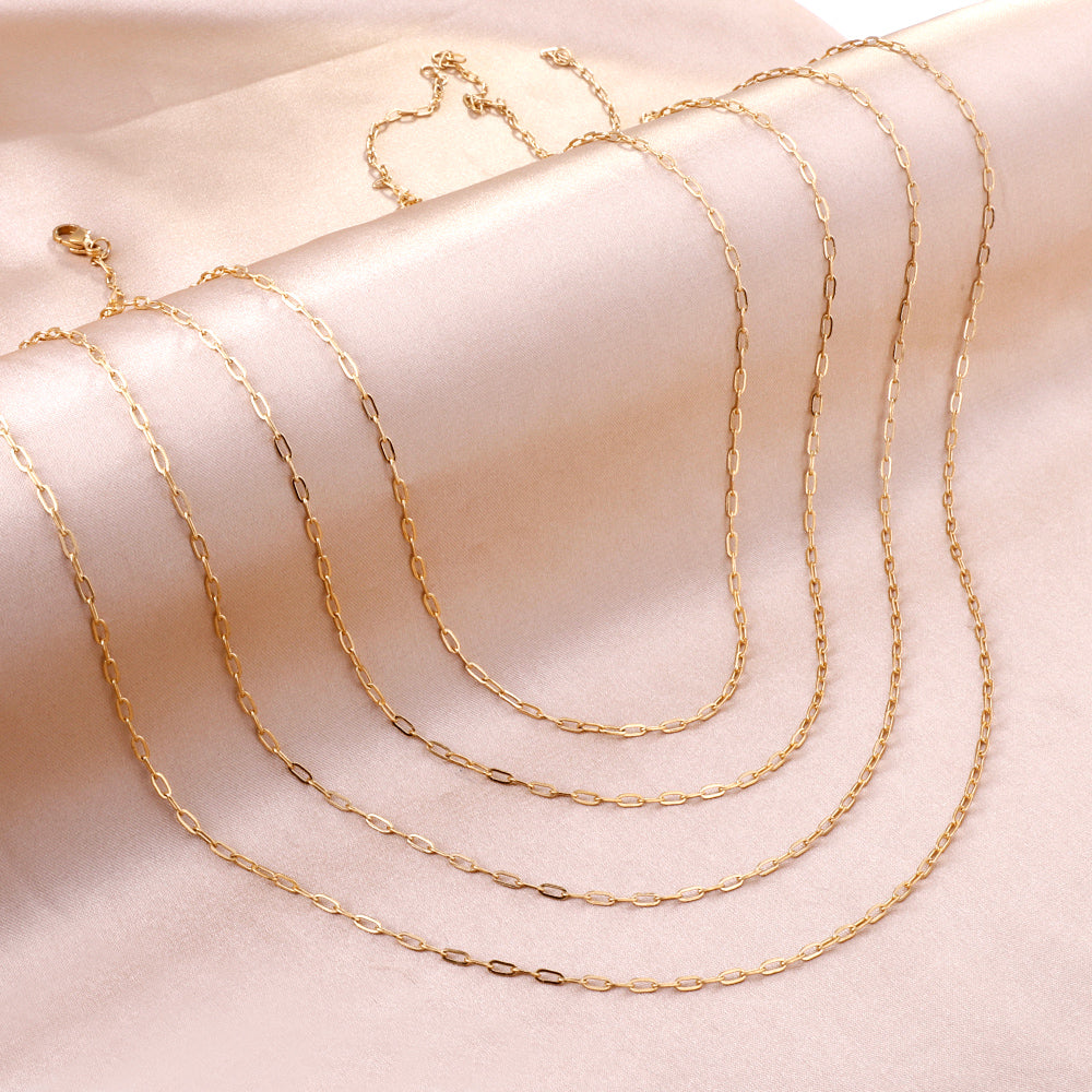 ASON 10pcs/bulk long necklace collar 0.5x2x4.3mm*45cm elongated sweater chain steel color & gold stainless steel necklace wholesale asonjewelry