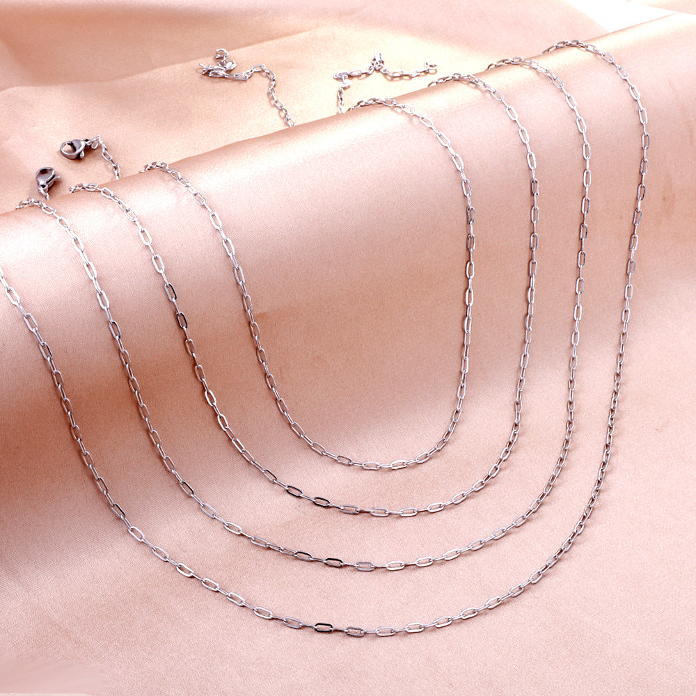 ASON 10pcs/bulk long necklace collar 0.5x2x4.3mm*45cm elongated sweater chain steel color & gold stainless steel necklace wholesale asonjewelry