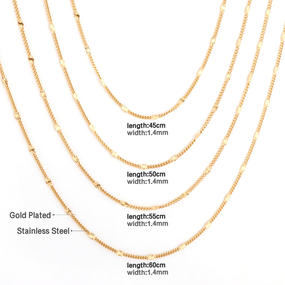 ASON 10pcs/bulk long necklace collar 0.4 wire 1.4mm*45cm side to side sunflower matching chain steel color & gold color stainless steel necklace wholesale asonjewelry