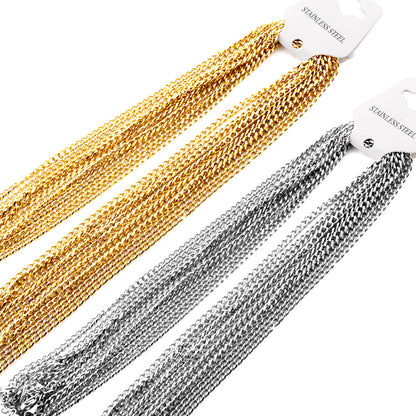 ASON 10pcs/bulk long necklace collar 1.0 wire 3.5mm*45cm grinding six sides matching chain steel color & gold stainless steel necklace wholesale asonjewelry