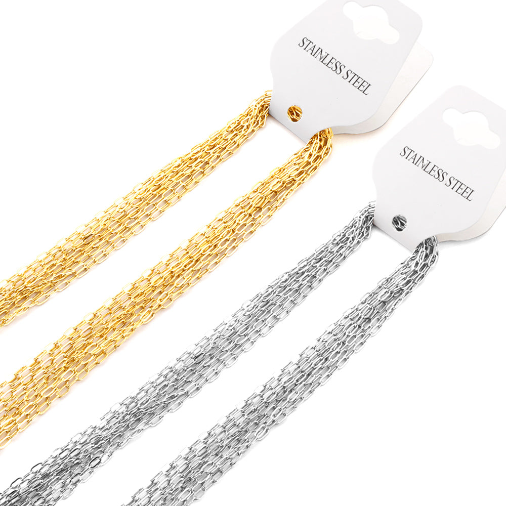 ASON 10pcs/bulk long necklace collar 0.5x2x4.3mm*45cm elongated sweater chain steel color & gold stainless steel necklace wholesale asonjewelry