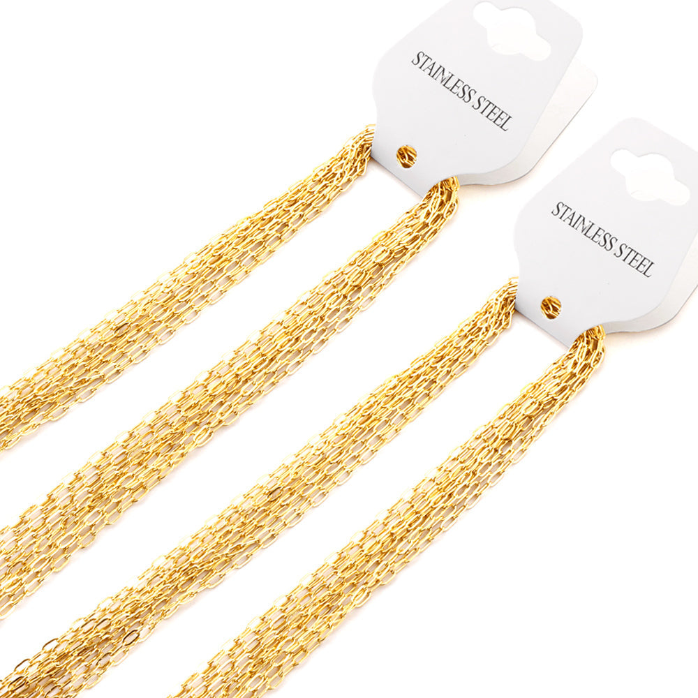 ASON 10pcs/bulk long necklace collar 0.5x2x4.3mm*45cm elongated sweater chain steel color & gold stainless steel necklace wholesale asonjewelry