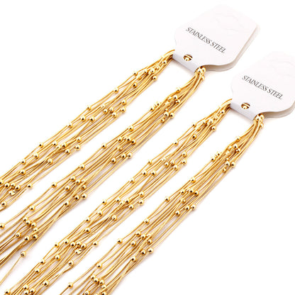 ASON 10pcs/bulk long necklace collar 0.9mm*45cm round snake with 3.0mm beads with chain Steel Color & Gold Color Stainless Steel Necklace Wholesale asonjewelry