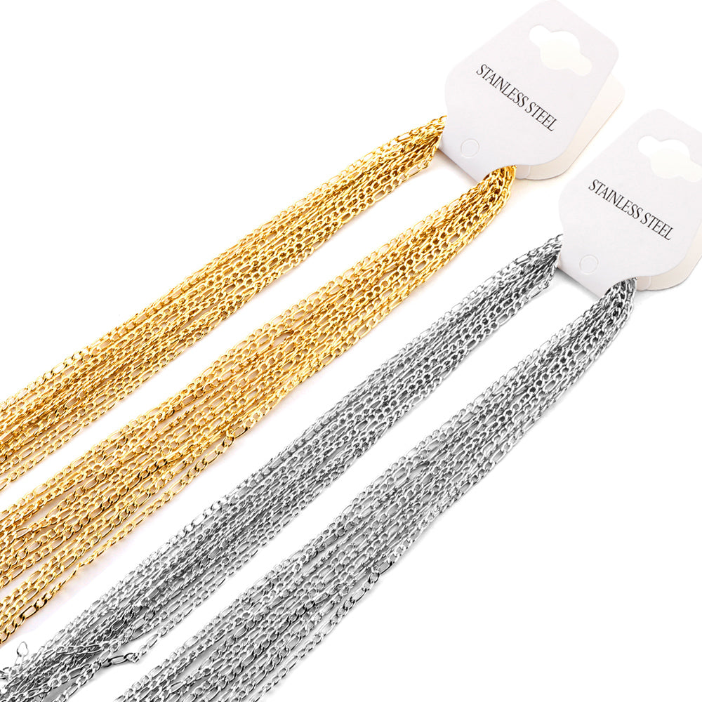 ASON 10pcs/bulk long necklace collar 0.6 wire 2.3mm*45cm 3;1nk matching chain steel color & gold stainless steel necklace wholesale asonjewelry