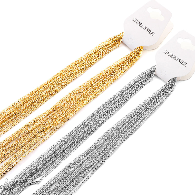 ASON 10pcs/bulk long necklace collar 0.6 wire 2.3mm*45cm 3;1nk matching chain steel color & gold stainless steel necklace wholesale