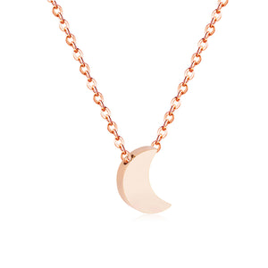 Rose Gold & Gold & Steel Color Glossy Curved Moon Pendant Necklace