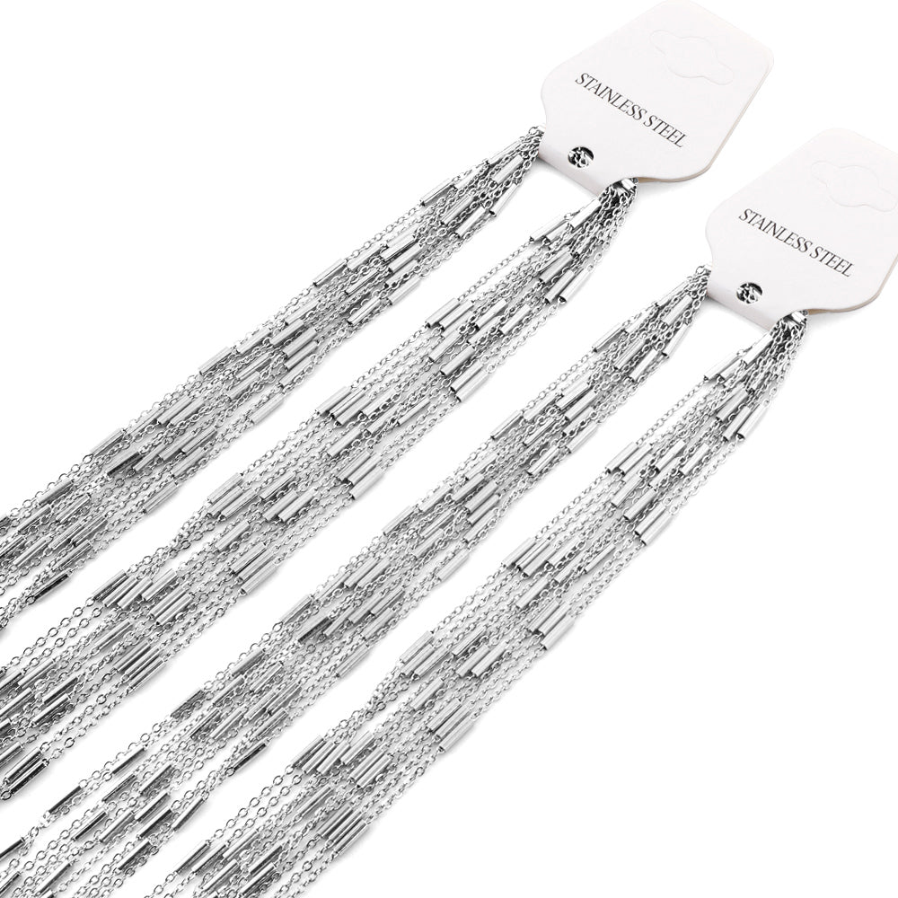 ASON 10pcs/bulk long necklace collar 0.4mm*45cm flat cross with steel tube matching chain steel color & gold stainless steel necklace wholesale asonjewelry