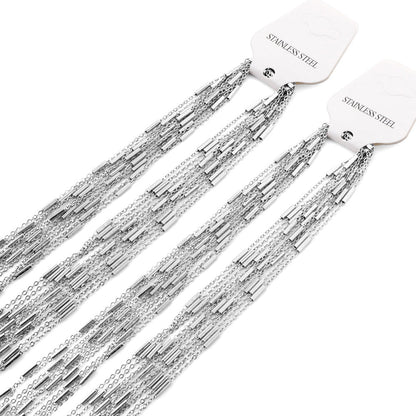 ASON 10pcs/bulk long necklace collar 0.4mm*45cm flat cross with steel tube matching chain steel color & gold stainless steel necklace wholesale asonjewelry