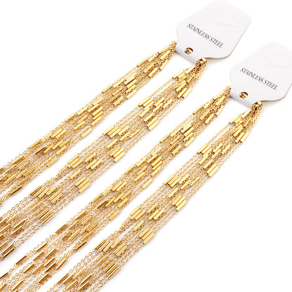 ASON 10pcs/bulk long necklace collar 0.4mm*45cm flat cross with steel tube matching chain steel color & gold stainless steel necklace wholesale asonjewelry