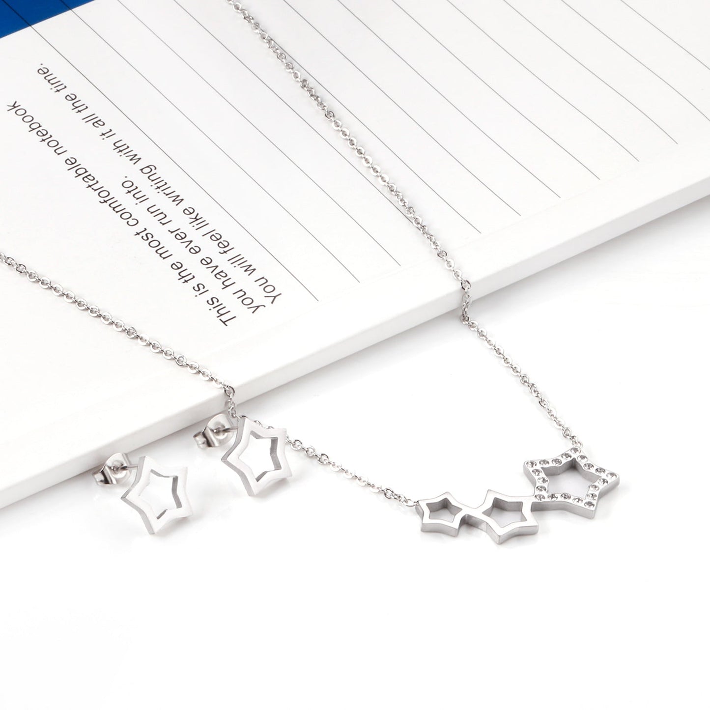 Star Jewelry Set with Diamonds Steel/Gold asonjewelry