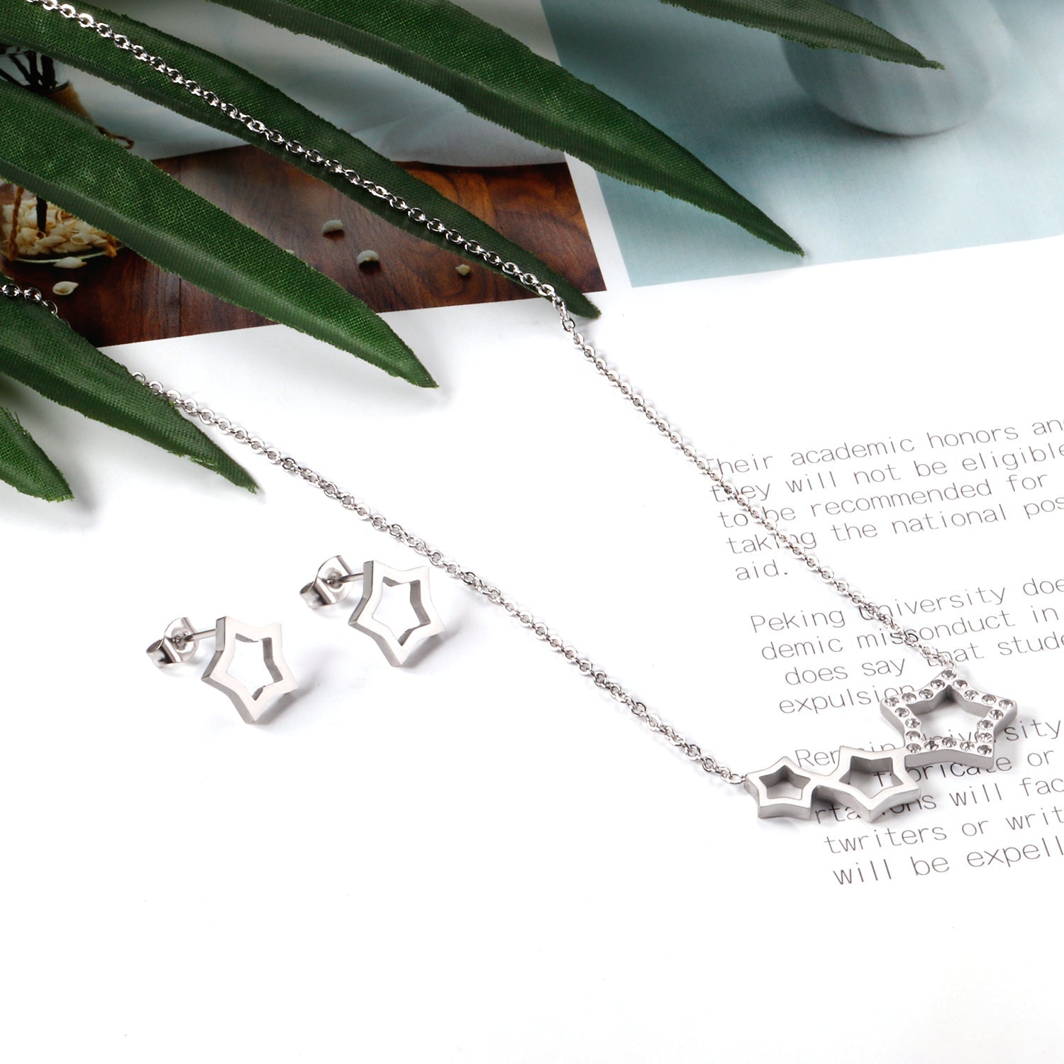 Star Jewelry Set with Diamonds Steel/Gold asonjewelry